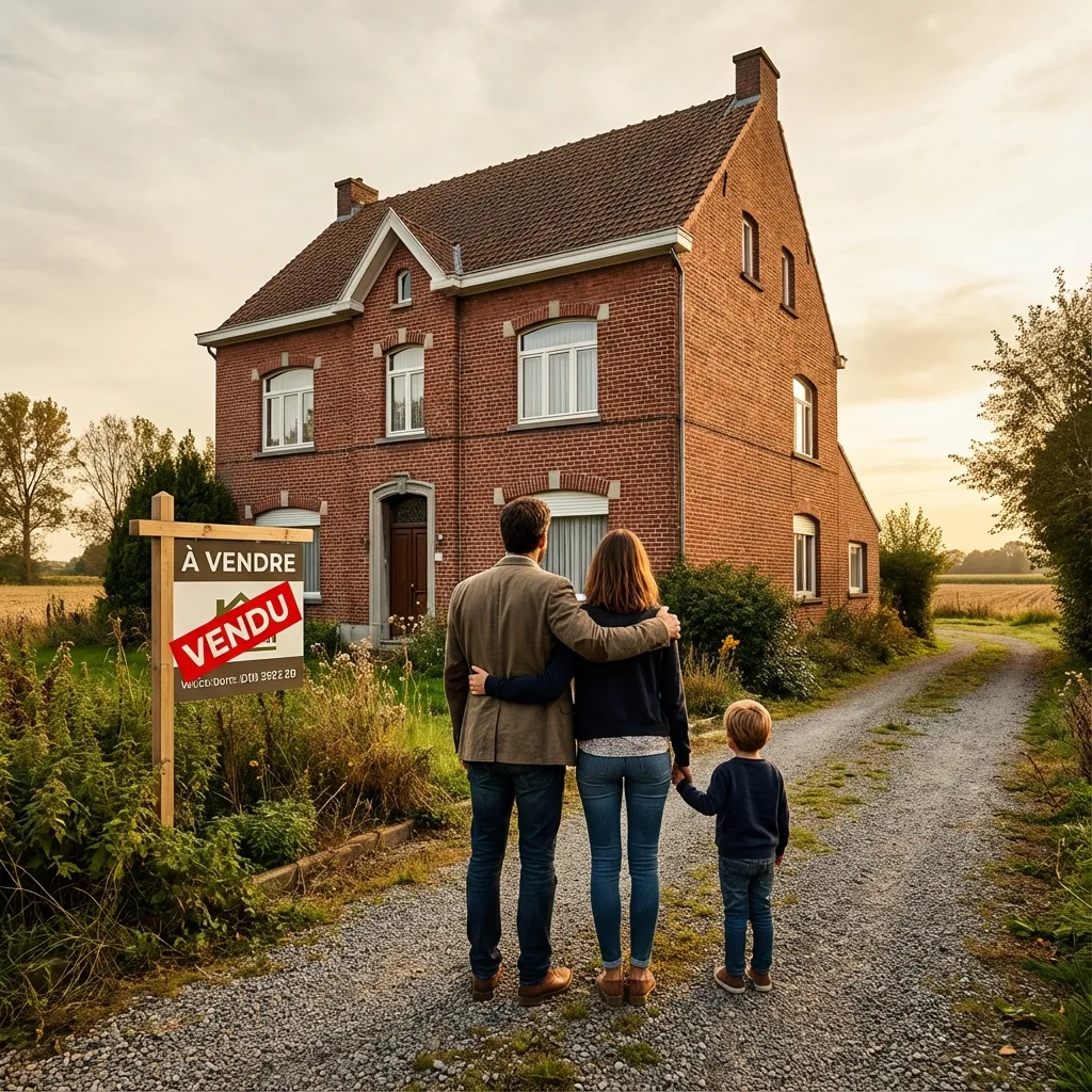 Happy family looking at their sold dream house